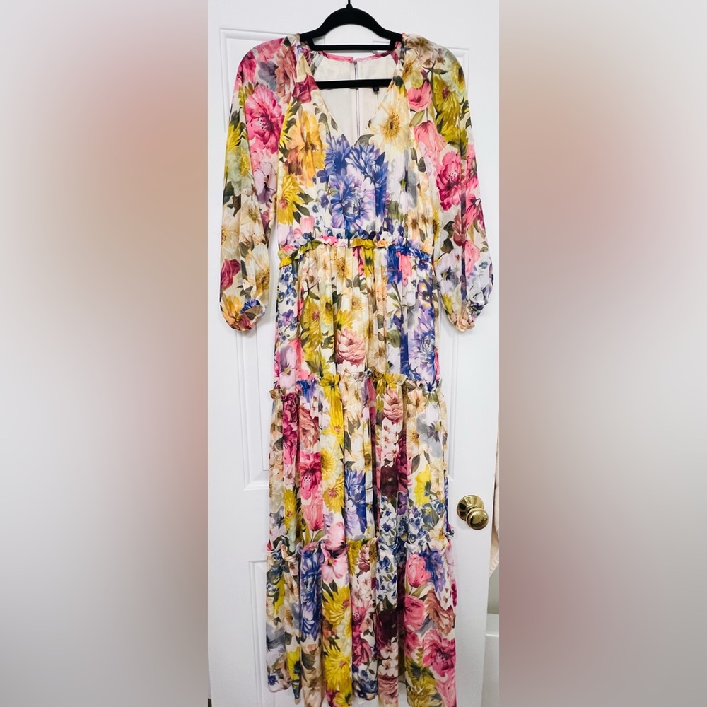 NWT - Express Pink and Yellow Summer dress with Bishop Sleeves